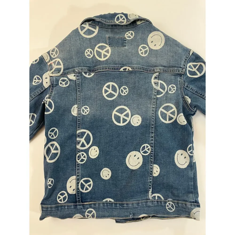 Justice x Stranger Things Girls S 7/8 Denim Jacket Peace Smiley Netflix
